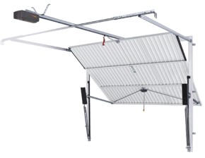 retractable garage door with operator attached to boom